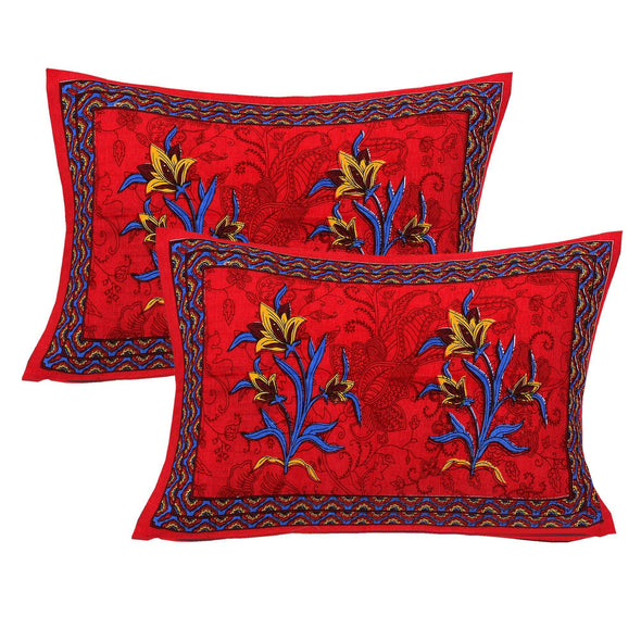 Red Kashmiri Floral Print 120 TC Cotton Double Bed Sheet with 2 Pillow Covers (SHKAP1139) - Frionkandy