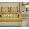 Mustard Yellow Jaipuri Print 120 TC Cotton Double Bed Sheet with 2 Pillow Covers (SHKAP1168) - Frionkandy
