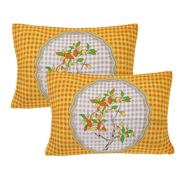 Yellow Jaipuri Print 120 TC Cotton Double Bed Sheet with 2 Pillow Covers (SHKAP1176) - Frionkandy