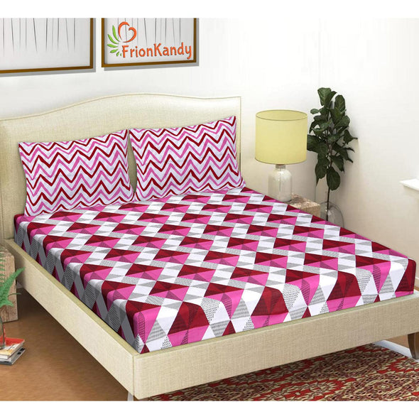 Purple Jaipuri Print 120 TC Cotton Double Bed Sheet with 2 Pillow Covers (SHKAP1182) - Frionkandy