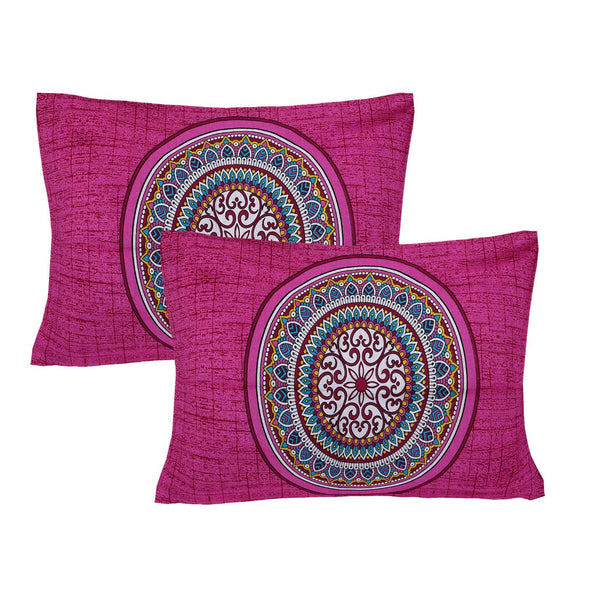 Pink Jaipuri Print 120 TC Cotton Double Bed Sheet with 2 Pillow Covers (SHKAP1185) - Frionkandy
