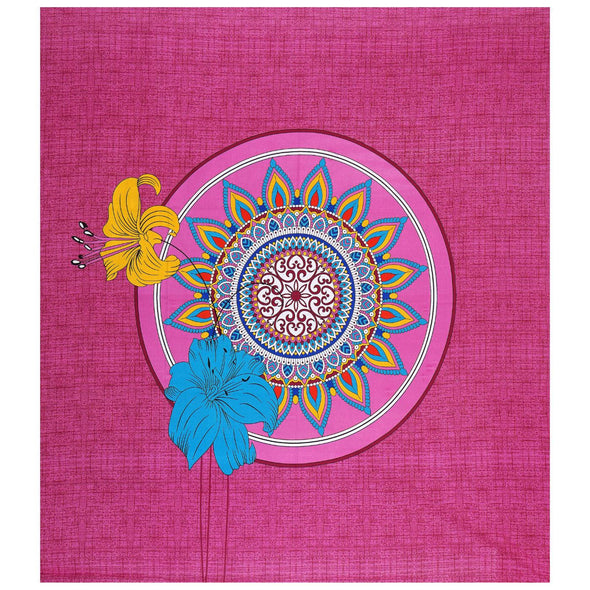 Pink Jaipuri Print 120 TC Cotton Double Bed Sheet with 2 Pillow Covers (SHKAP1185) - Frionkandy