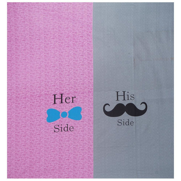 Pink Her & His Side Print 120 TC Cotton Double Bed Sheet with 2 Pillow Covers (SHKAP1206) - FrionKandy