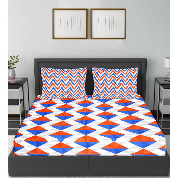 Orange Jaipuri Print 120 TC Cotton Double Bed Sheet with 2 Pillow Covers (SHKAP1210) - FrionKandy