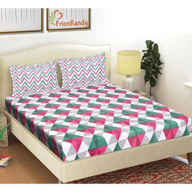 Pink Jaipuri Print 120 TC Cotton Double Bed Sheet with 2 Pillow Covers (SHKAP1211) - FrionKandy