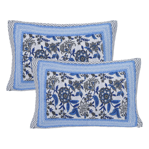 Blue Jaipuri Print 120 TC Cotton Double Bed Sheet with 2 Pillow Covers (SHKAP1215) - Frionkandy