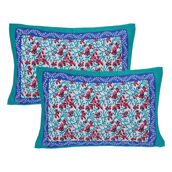 Blue Jaipuri Print 120 TC Cotton Double Bed Sheet with 2 Pillow Covers (SHKAP1221) - Frionkandy