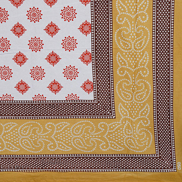 Brown Jaipuri Print 120 TC Cotton Double Bed Sheet with 2 Pillow Covers (SHKAP1228) - Frionkandy