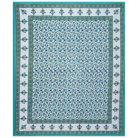 Turquoise Jaipuri Print 120 TC Cotton Double Bed Sheet with 2 Pillow Covers (SHKAP1231) - Frionkandy
