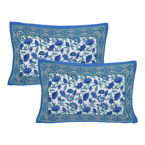 Blue Jaipuri Print 120 TC Cotton Double Bed Sheet with 2 Pillow Covers (SHKAP1232) - Frionkandy