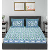 Turquoise Jaipuri Print 120 TC Cotton Double Bed Sheet with 2 Pillow Covers (SHKAP1233) - Frionkandy