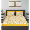 Yellow Jaipuri Print 120 TC Cotton Double Bed Sheet with 2 Pillow Covers (SHKAP1235) - Frionkandy