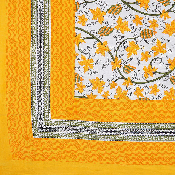 Yellow Jaipuri Print 120 TC Cotton Double Bed Sheet with 2 Pillow Covers (SHKAP1235) - Frionkandy