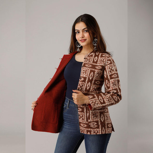 Brown Cotton Quilted Jacket - Frionkandy