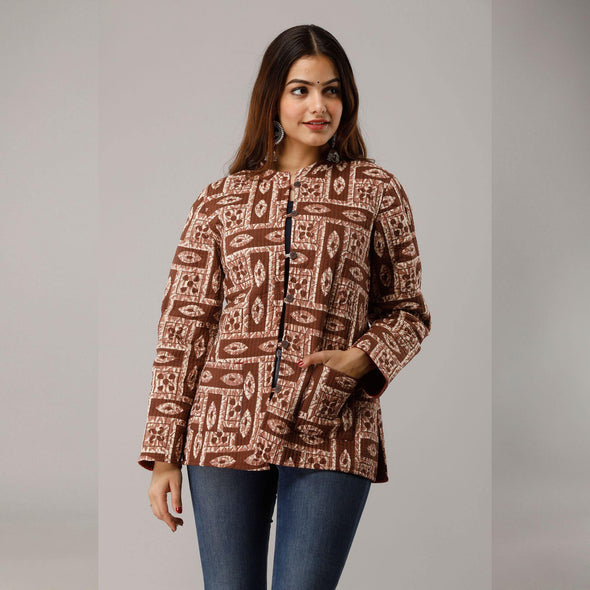 Brown Cotton Quilted Jacket - Frionkandy