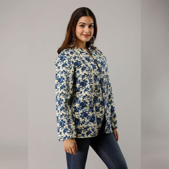 Light Blue Cotton Quilted Jacket - Frionkandy