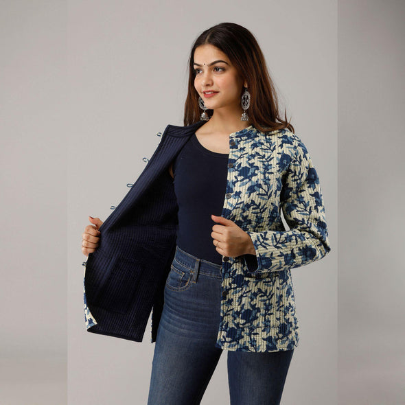 Light Blue Cotton Quilted Jacket - Frionkandy