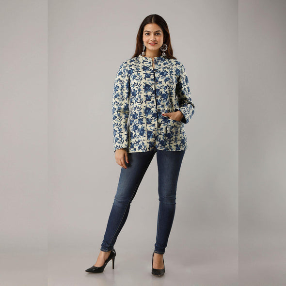 Light Blue Cotton Quilted Jacket - Frionkandy