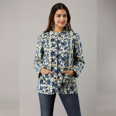Light Blue Cotton Quilted Jacket - Frionkandy