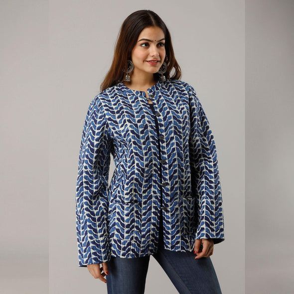 Blue Cotton Quilted Jacket - Frionkandy