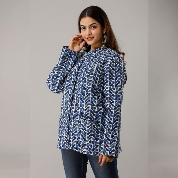 Blue Cotton Quilted Jacket - Frionkandy