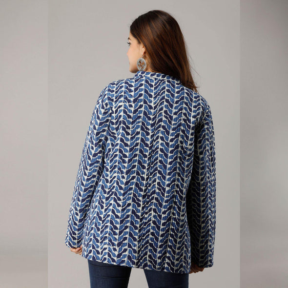 Blue Cotton Quilted Jacket - Frionkandy