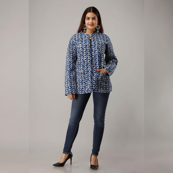Blue Cotton Quilted Jacket - Frionkandy