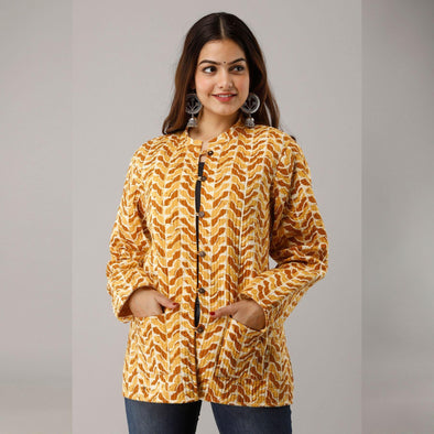 Yellow Cotton Quilted Jacket