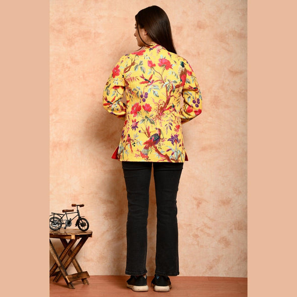 Women's Cotton Floral Print Quilted Jacket - Frionkandy