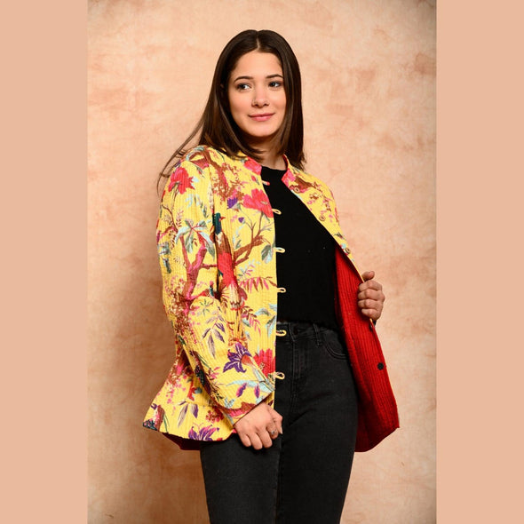 Women's Cotton Floral Print Quilted Jacket - FrionKandy