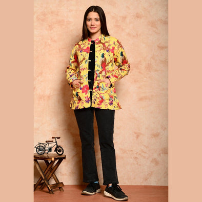 Women's Cotton Floral Print Quilted Jacket - FrionKandy