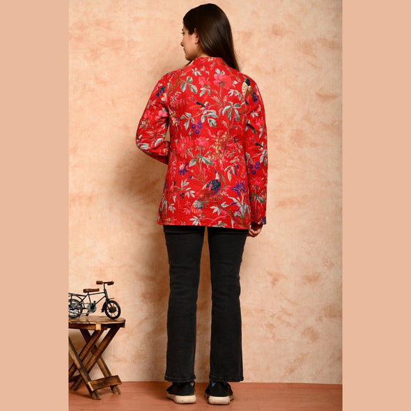 Women's Cotton Floral Print Quilted Jacket - FrionKandy