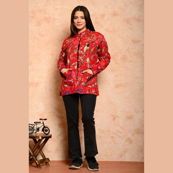 Women's Cotton Floral Print Quilted Jacket - FrionKandy