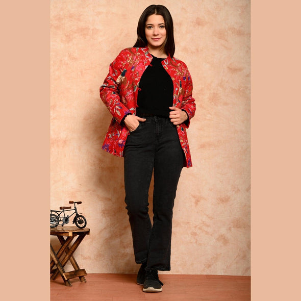 Women's Cotton Floral Print Quilted Jacket - FrionKandy
