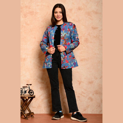 Women's Cotton Floral Print Quilted Jacket - FrionKandy