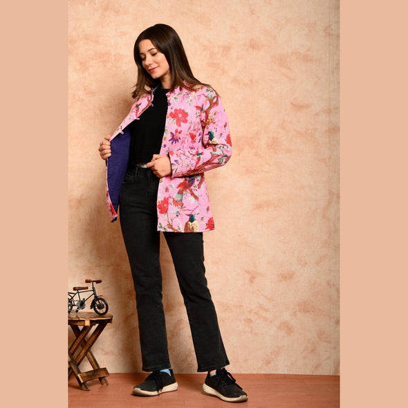 Women's Cotton Floral Print Quilted Jacket - FrionKandy