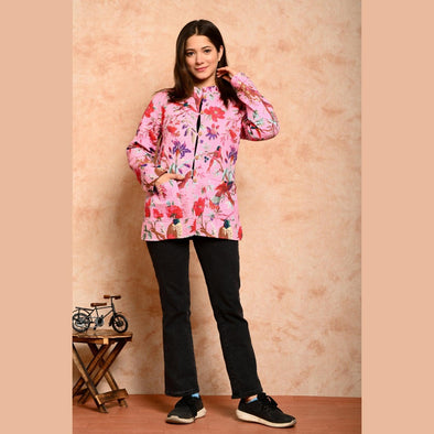 Women's Cotton Floral Print Quilted Jacket - FrionKandy
