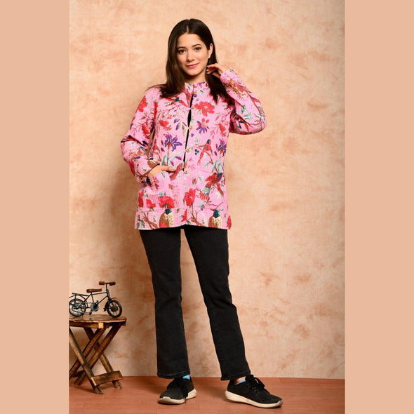 Women's Cotton Floral Print Quilted Jacket - FrionKandy