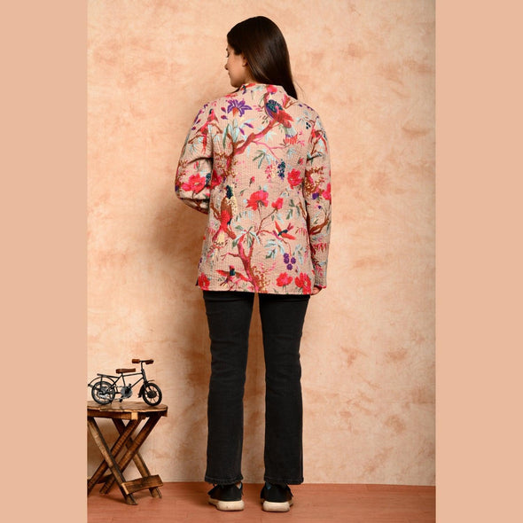 Women's Cotton Floral Print Quilted Jacket - FrionKandy
