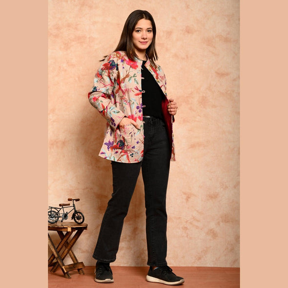 Women's Cotton Floral Print Quilted Jacket - FrionKandy