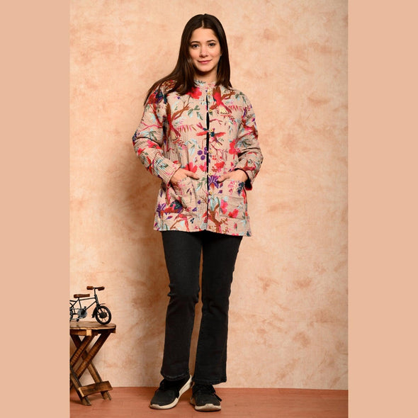 Women's Cotton Floral Print Quilted Jacket - FrionKandy