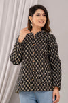 Women Printed Lightweight Cotton Quilted Black Jacket - SHKL1016 - Frionkandy