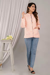 Women Printed Lightweight Cotton Quilted Peach Jacket - SHKL1017 - Frionkandy