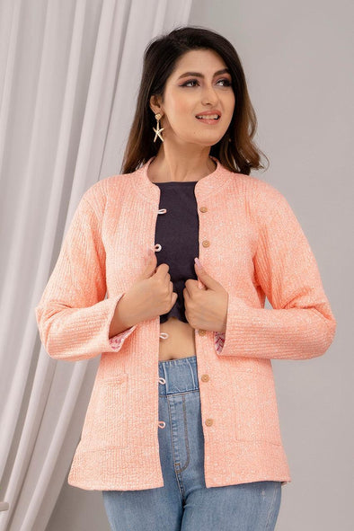 Women Printed Lightweight Cotton Quilted Peach Jacket - SHKL1020 - Frionkandy