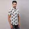 Cotton Block Print Casual Blue Regular Shirt For Men - Frionkandy