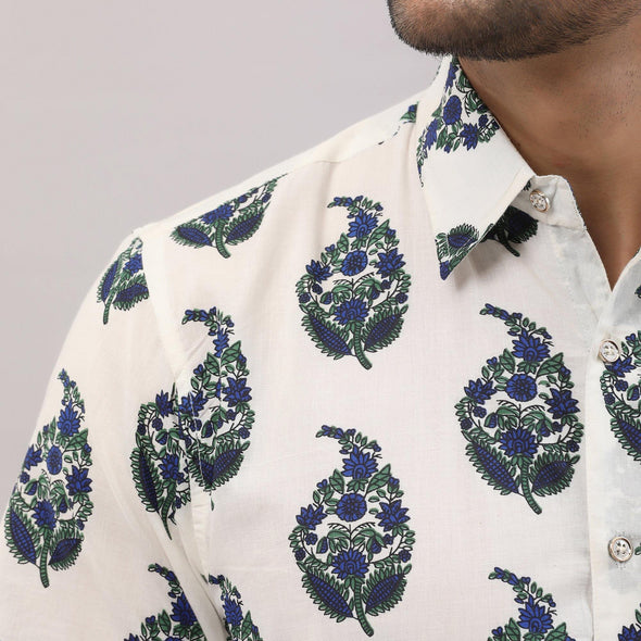 Cotton Block Print Casual Blue Regular Shirt For Men - Frionkandy