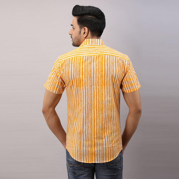 Cotton Striped Casual Yellow Regular Shirt For Men - Frionkandy