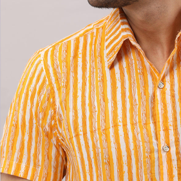 Cotton Striped Casual Yellow Regular Shirt For Men - Frionkandy