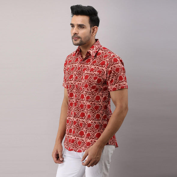 Cotton Floral Casual Red Regular Shirt For Men - Frionkandy