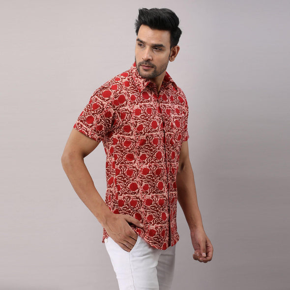 Cotton Floral Casual Red Regular Shirt For Men - Frionkandy